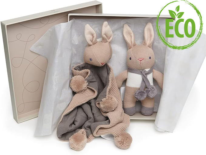 Luxury Neutral New Baby Gifts, Organic Cotton Baby Soft Toy And Baby Comforter, Luxury new Baby Gifts, Eco Friendly Neutral New Parents Presents.
