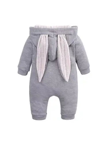 Grey baby romper with long bunny ears.