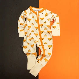 Cotton fox print baby sleepsuit, zipped.