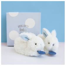 Doudou & Compagnies blue and white bunny slippers