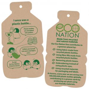 ECo Nation soft toy infprmation showing that the toy is made from recycled plastic bottles