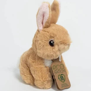 Eco Nation |Small browb bunny soft toy with pink inside the ears and embroidered eyes