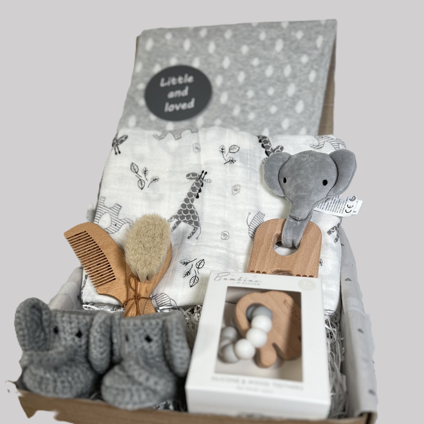 Neutral New Baby Gift , Organic Cotton Grey Baby Blanket, Eco  Friendly,Baby Swaddle Blanket, Wooden Baby Brush And Comb Set, Maternity Leave Gifts, In The Box Baby Hampers