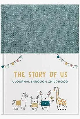 A hardback new baby journal, The Story of Us - a journey through childhood