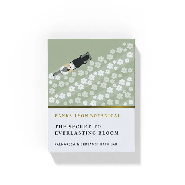 Banks-Lyon Botanical bath bar packaging with floral design and text.