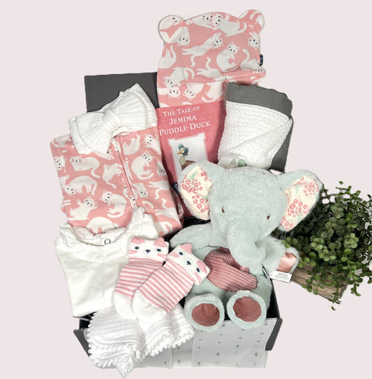 New Baby Girl Gifts, Perfectly Pretty Kitty Baby Girl Presents, Organic Cotton Baby Clothes, Elephant soft Baby Toy, Cotton Cellular Baby Blanket, Corporate Baby Gifts.