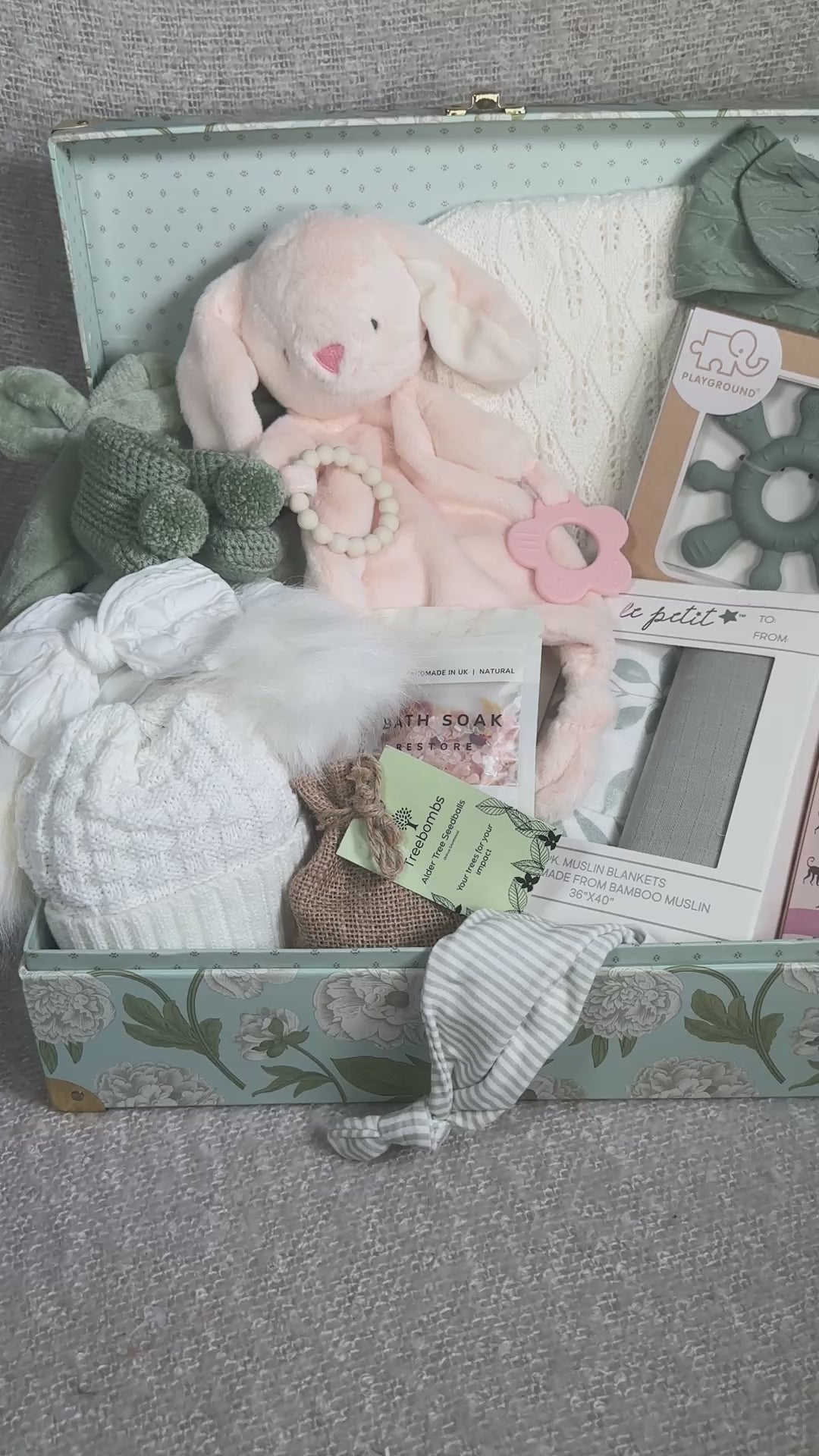video of a luxury new baby girl hamper