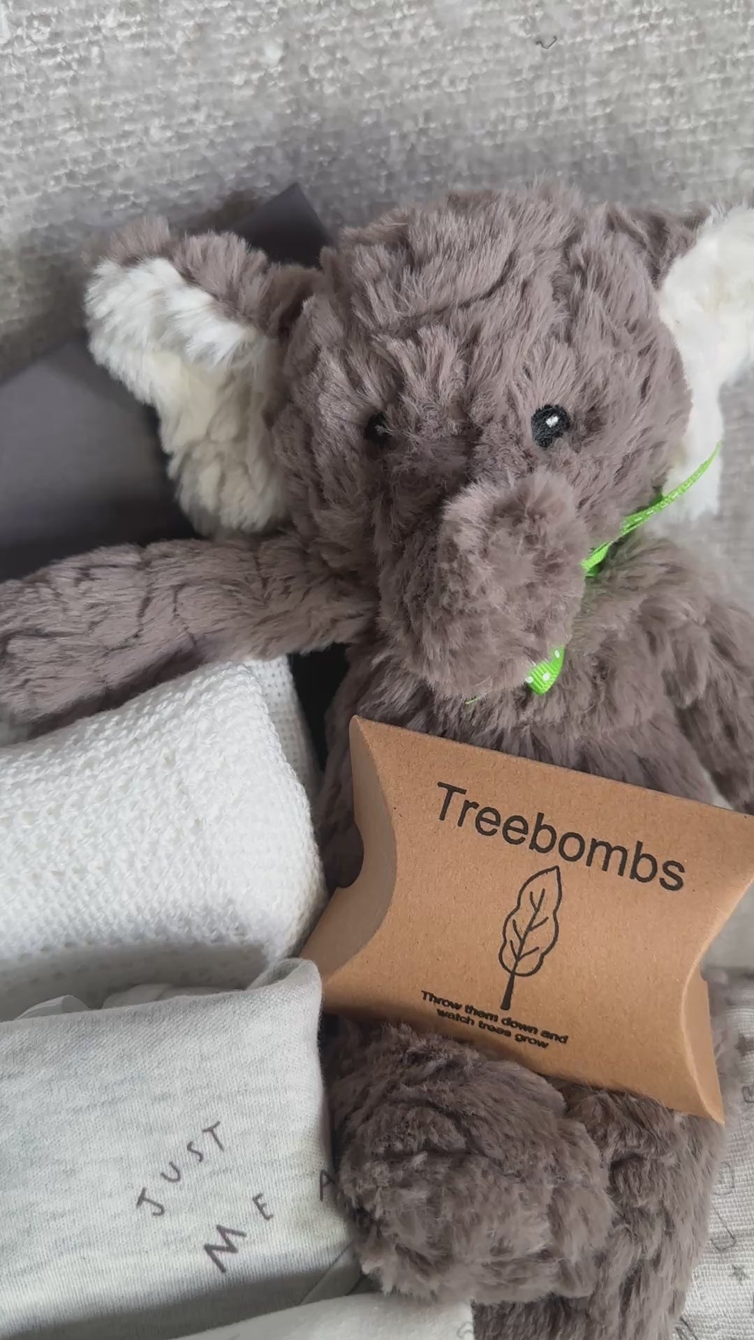 video of elephant themed new baby hamper.