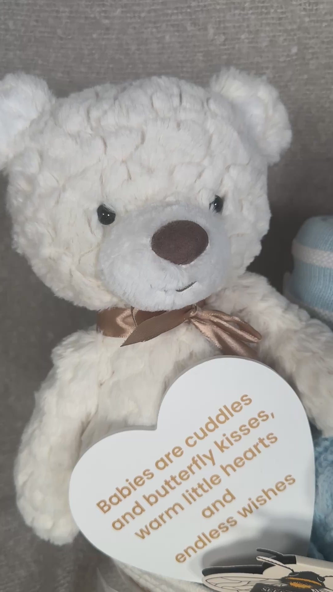 Video of blue baby boy hamper basket gift