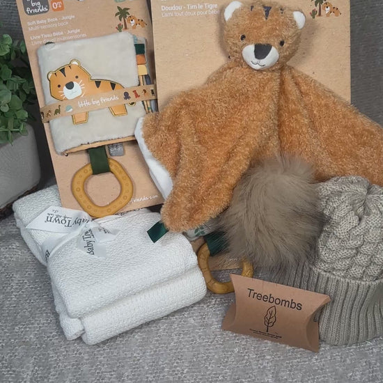Video of tiger themed baby hamper gift