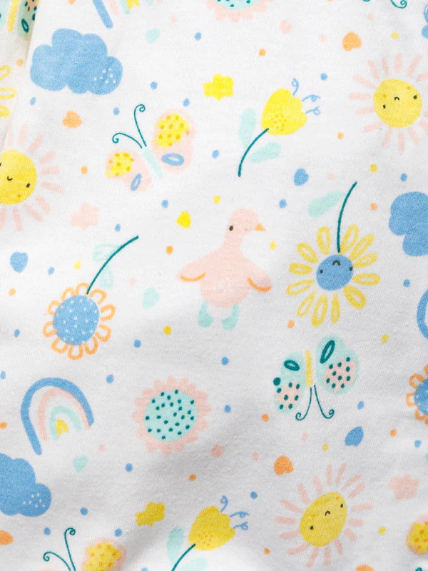 close up of organic cotton baby girl clothes print