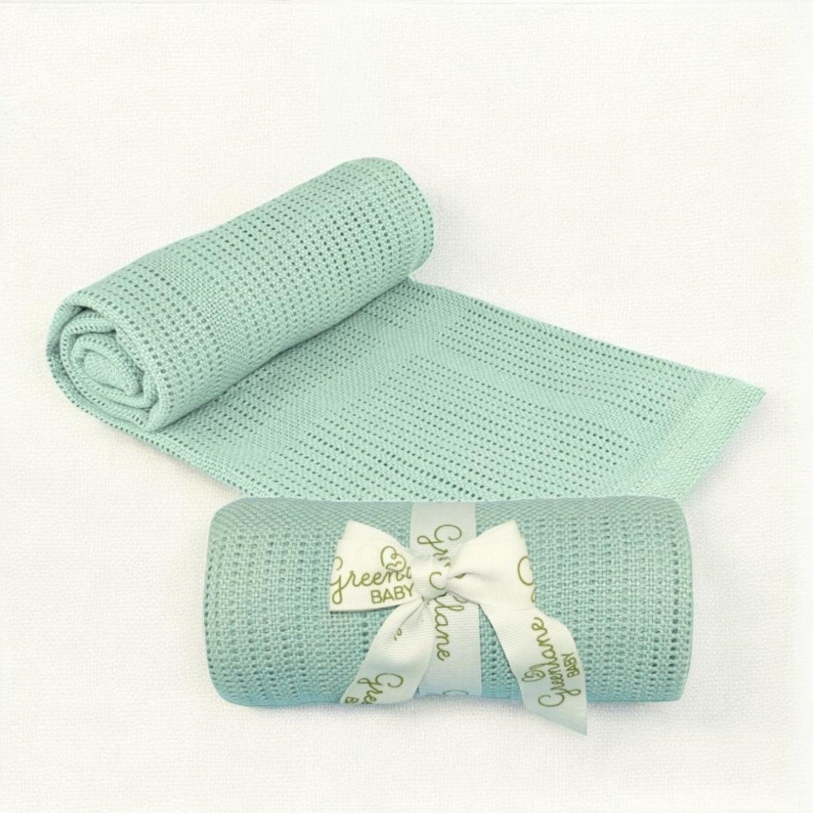 sage green cotton and bamboo cellular baby blanket