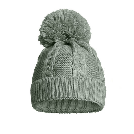 sage green baby pompom hat  0-12 months.