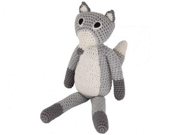 Sindibaba fox baby rattle in grey and white