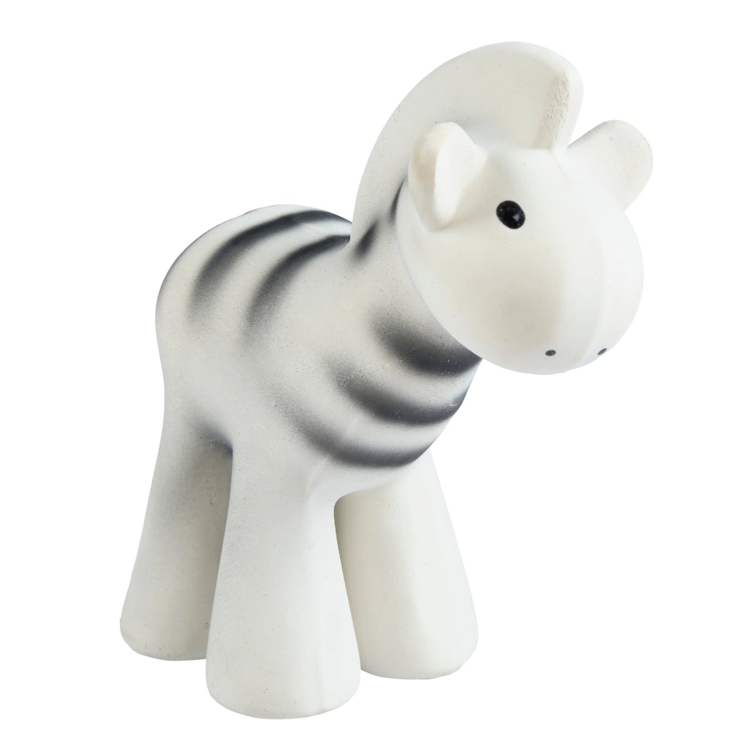 Tikiri natural organic rubber zebra baby teether and rattle toy.