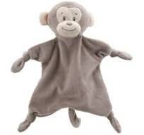 monkey baby comforter in soft brown and cream with an embroidered face.
