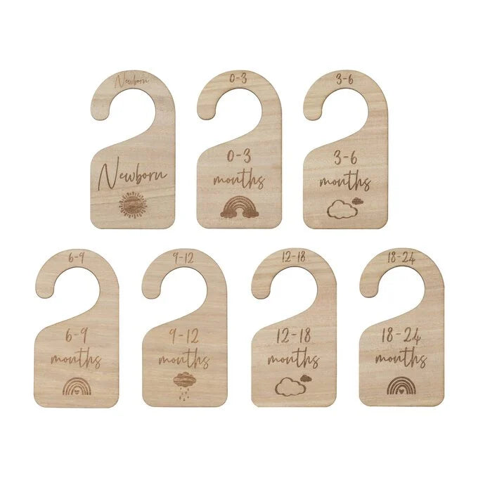 Baby Clothes divers in wood with ages lasered on.