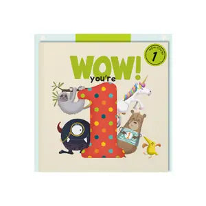 Wow you are one. First birthday card and book, fun for little ones to get excited about reading. A great gift that can be enjoyed again and again