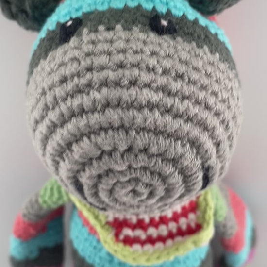 Knitted donkey baby rattle video