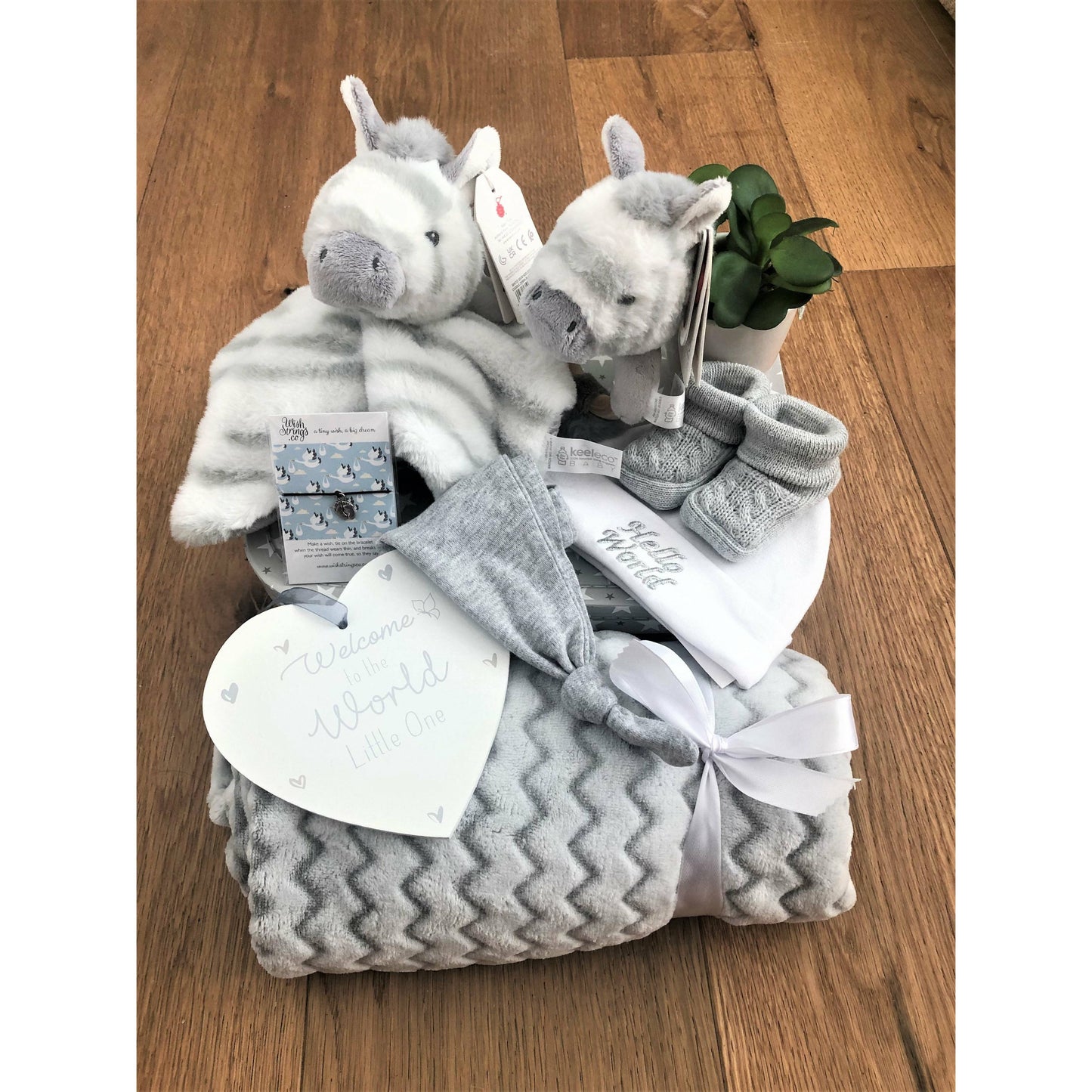 Unisex  New Baby Hamper, Zebra Baby Comforter And Rattle, Soft Baby Blanket, Baby Shower Gifts, New Mum Presents, Baby Hat.