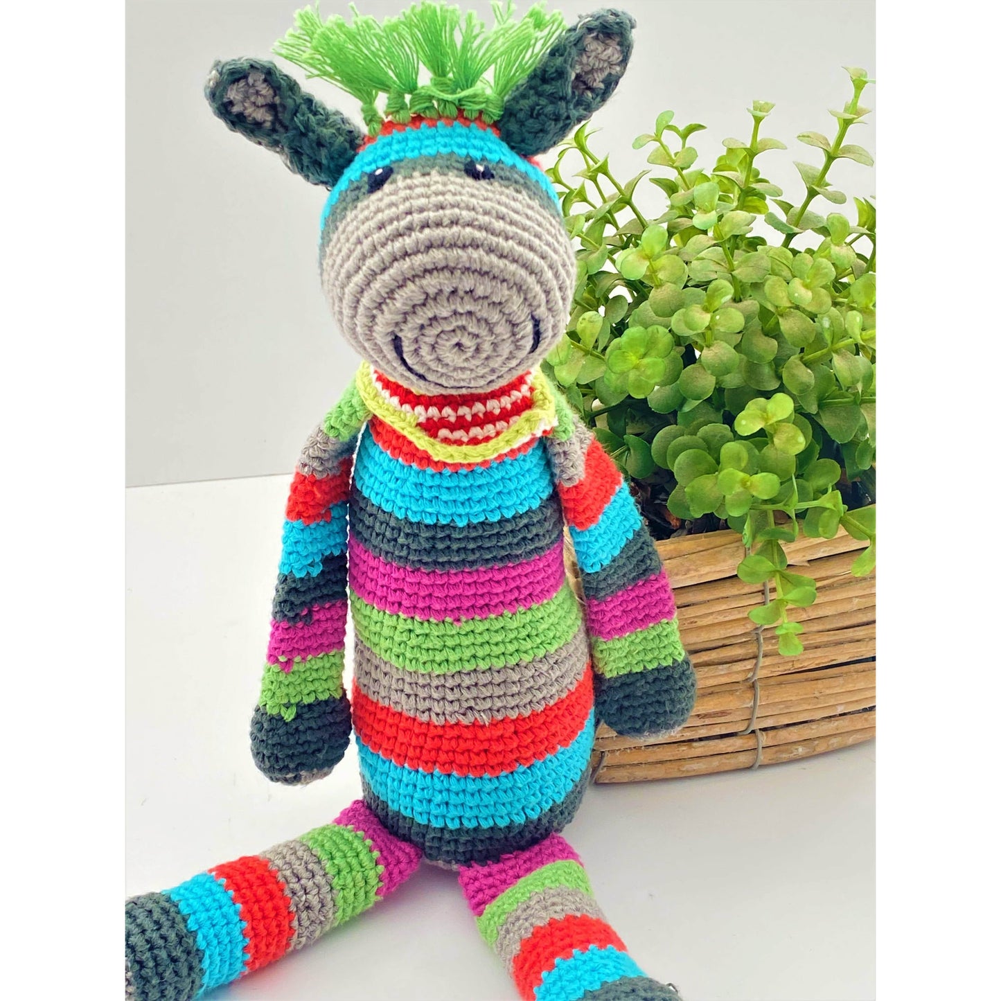 Knitted donkey baby rattle