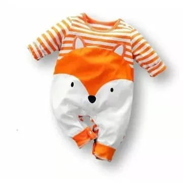 Fox romper suit without feet and embroidered face.