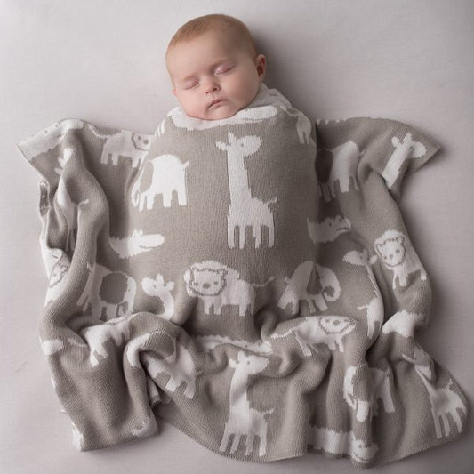 Ziggle Safari Animal Baby Blanket, Unisex Cotton Baby Blanket, Neutral Baby Blanket, Baby Shower Gifts.