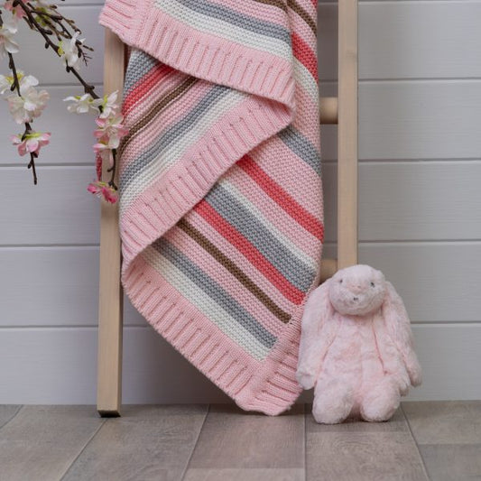 Ziggle Pink Striped Cotton Baby Blanket Baby Girl Blanket, Baby Shower Gift.