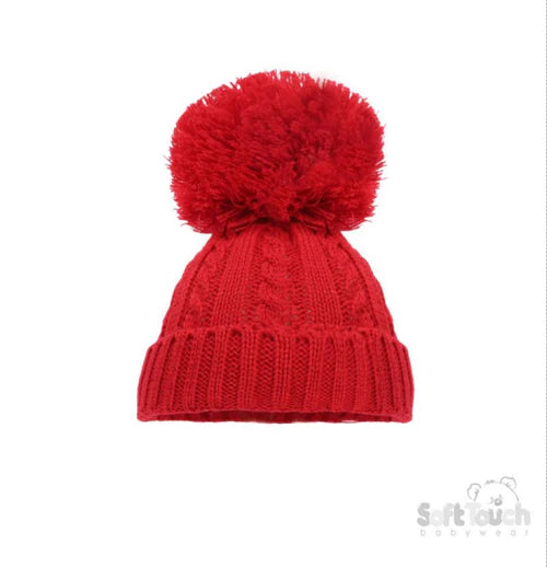 Red baby pom pom hat.