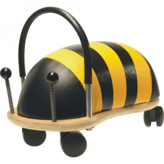 Wheelybug ride on Bee suitable 1 -3 years with four rotating castors a aluminium handle and a bee pattern.
